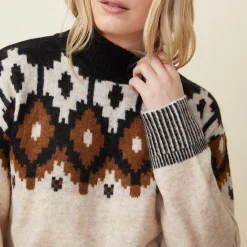 MONROW Mock Neck Fair Isle Sweater OFFWHITE Shop